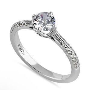 Sterling Silver Dainty Cathedral Round Cut Clear CZ Engagement Ring New